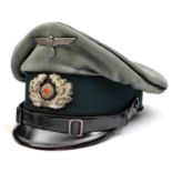 A Third Reich Army pioneer NCO's peaked cap, with black piping, metal cockade and eagle, PL