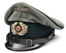 A Third Reich Army pioneer NCO's peaked cap, with black piping, metal cockade and eagle, PL