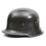 A Third Reich Police single decal steel helmet, roughened black finish with police decal on left
