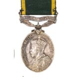 Efficiency medal 1930, Geo V issue, with suspender India (Pte G A Roach, U. Burma Bn A.F.1). GVF
