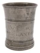 A mid Victorian pewter beaker engraved to "C. Losack Esq, 93rd Highlanders" in contemporary hand,