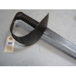 An 1845 pattern naval cutlass, straight SE blade 25", sheet steel semi basket guard, with turned