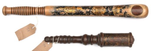 A pale brown truncheon of the Royal Antediluvian Order of Buffaloes, painted devices, etc, and "