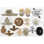 4 cap badges: chromed ERII APTC, RAF officers (2) and WM Vol Artillery with double blade