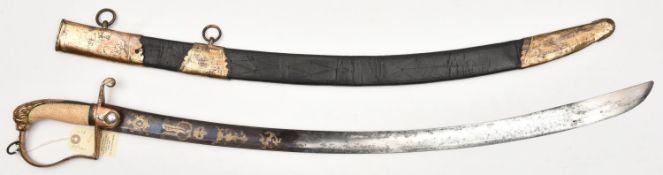 A 1796 style light cavalry officer's sword, broad shallow fullered blade with hatchet point, 32½",