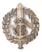 A scarce Third Reich SA Marine Sports badge in silver, as for the military issue but with anchor