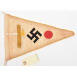 A Third Reich tripartite pact triangular pennant, 12" x 8", embroidered with fasces, swastika and