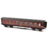 An Exley O gauge LMS Brake Third corridor coach. In lined maroon livery. VGC, minor chipping to