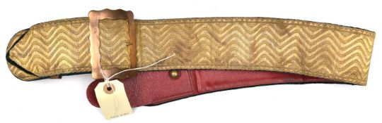 A cavalry officer's gilt lace shoulder belt, blue velvet edging, maroon leather backing, plain