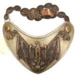 A Third Reich Army Standard Bearers gorget, of WM with deeply embossed brass overlay, with its