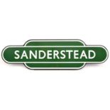 A BR Southern Region enamel totem, Sanderstead. On the Oxted line, Croydon. White text on green