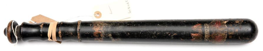 A Vic black painted Halifax truncheon, bearing crown and VR, and date 1867 above grip, stampe "HX/