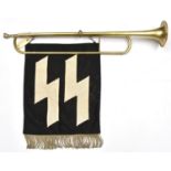 A military pattern brass trumpet, 32" overall, etched just behind the bell mouth with RZM mark, "