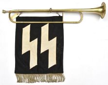 A military pattern brass trumpet, 32" overall, etched just behind the bell mouth with RZM mark, "