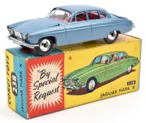Corgi Toys Jaguar Mark X (238). In metallic blue with red interior. Boxed, minor wear. Vehicle VGC-