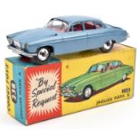 Corgi Toys Jaguar Mark X (238). In metallic blue with red interior. Boxed, minor wear. Vehicle VGC-