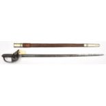 An 1895 pattern infantry officers sword, earlier slightly curved, fullered blade 33", by