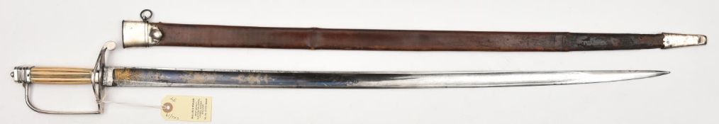 A late 18th century infantry officer's silver hilted spadroon, very slightly curved, fullered