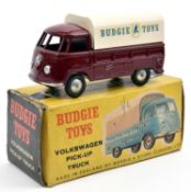 A Budgie Toys Volkswagen Pick-Up Truck. An example in maroon with tin rear load cover with in