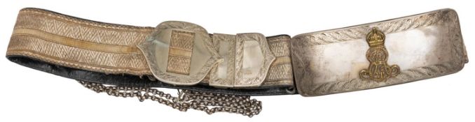 An Edward VII Yeomanry officer's shoulder belt and pouch, gilt lace belt, with white central stripe,