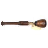 An early 19th century polished hardwood cosh, pear shaped head, buff leather (split) covered cord