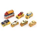 7 Dinky Toys. Leyland Comet Lorry, red and yellow example. Cunningham C-5R. Ford Zodiac and a