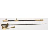 An early 20th century R Naval Warrant Officer's sword, almost straight, fullered blade 31½", with