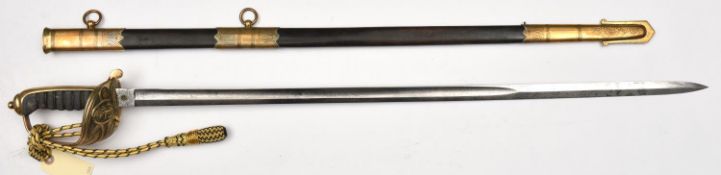 An early 20th century R Naval Warrant Officer's sword, almost straight, fullered blade 31½", with