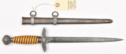 A Third Reich 2nd pattern Luftwaffe officer's dagger, with unmarked damascus blade and brass wire