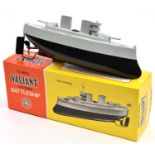 Sutcliffe Valiant clockwork Battleship. In light grey and black, example named 'VALIANT'. Complete