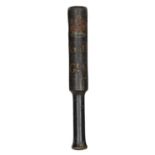 A Georgian black painted baluster truncheon, with gilt crown, GR/Gt.C. and flourishes, plain grip,