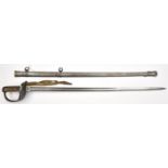A late Vic cavalry officers sword, very slightly curved, fullered blade 34½", by Hamburger