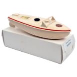 A very late rare issue Sutcliffe tinplate clockwork SOOTY'S speed boat. In peachy white with red