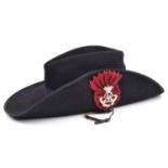 A good Boer War period black cloth slouch hat of the Queen's Own Oxfordshire Hussars, black silk