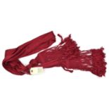 An early 19th century infantry officer's crimson silk barrel sash, with 8" tassels. GC .