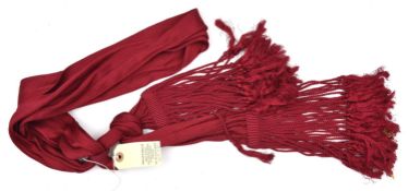 An early 19th century infantry officer's crimson silk barrel sash, with 8" tassels. GC .