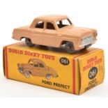 Dublo Dinky Toys Ford Prefect (061) In fawn with grey smooth plastic wheels. Boxed. Vehicle Mint. £