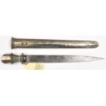 A Tibetan knife, forge welded blade 10½", the hilt of WM with octagonal pommel and wire bound