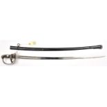 A continental infantry officer's service sword c 1900, curved, fullered blade 32½", pierced steel