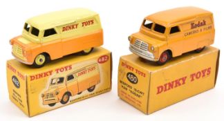 2 Dinky Toys Bedford 10 cwt Vans. One in 'Kodak' yellow livery with red wheels and black rubber