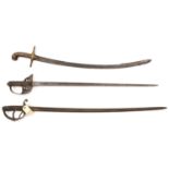 A mameluke hilted sword, blade 29½" with double fullers, the hilt with brass crosspiece and horn