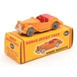 Dublo Dinky Toys Singer Roadster (062). In orange with red interior and smooth plastic wheels.