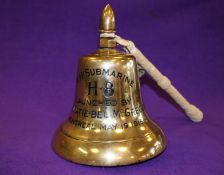 A rare WW1 period ship's brass bell cast for the Royal Navy Submarine H-8, launched at the Vickers