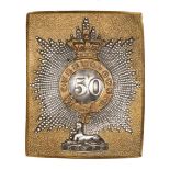A pre-1855 officer's gilt and silver plated rectangular shoulder belt plate of The 50th (or the