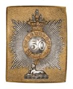 A pre-1855 officer's gilt and silver plated rectangular shoulder belt plate of The 50th (or the