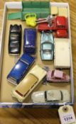 10 Corgi Toys. Bedford CA van, Daily Express, Rover 90, Riley Pathfinder, Police. Heinkel, Marcos