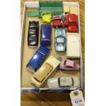 10 Corgi Toys. Bedford CA van, Daily Express, Rover 90, Riley Pathfinder, Police. Heinkel, Marcos