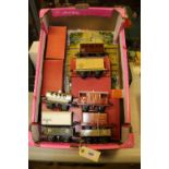 8 Hornby O gauge railway freight wagons. Flat truck with container. Refrigerator van. Tank wagon,