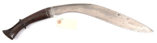 An early 19th century kukri, blade 14½", with twin back fullers for one third length, polished