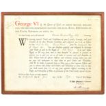 A Geo VI WWII Commission appointing Charles Herbert Pigg MC, to be a Pilot Officer in the RAFVR,